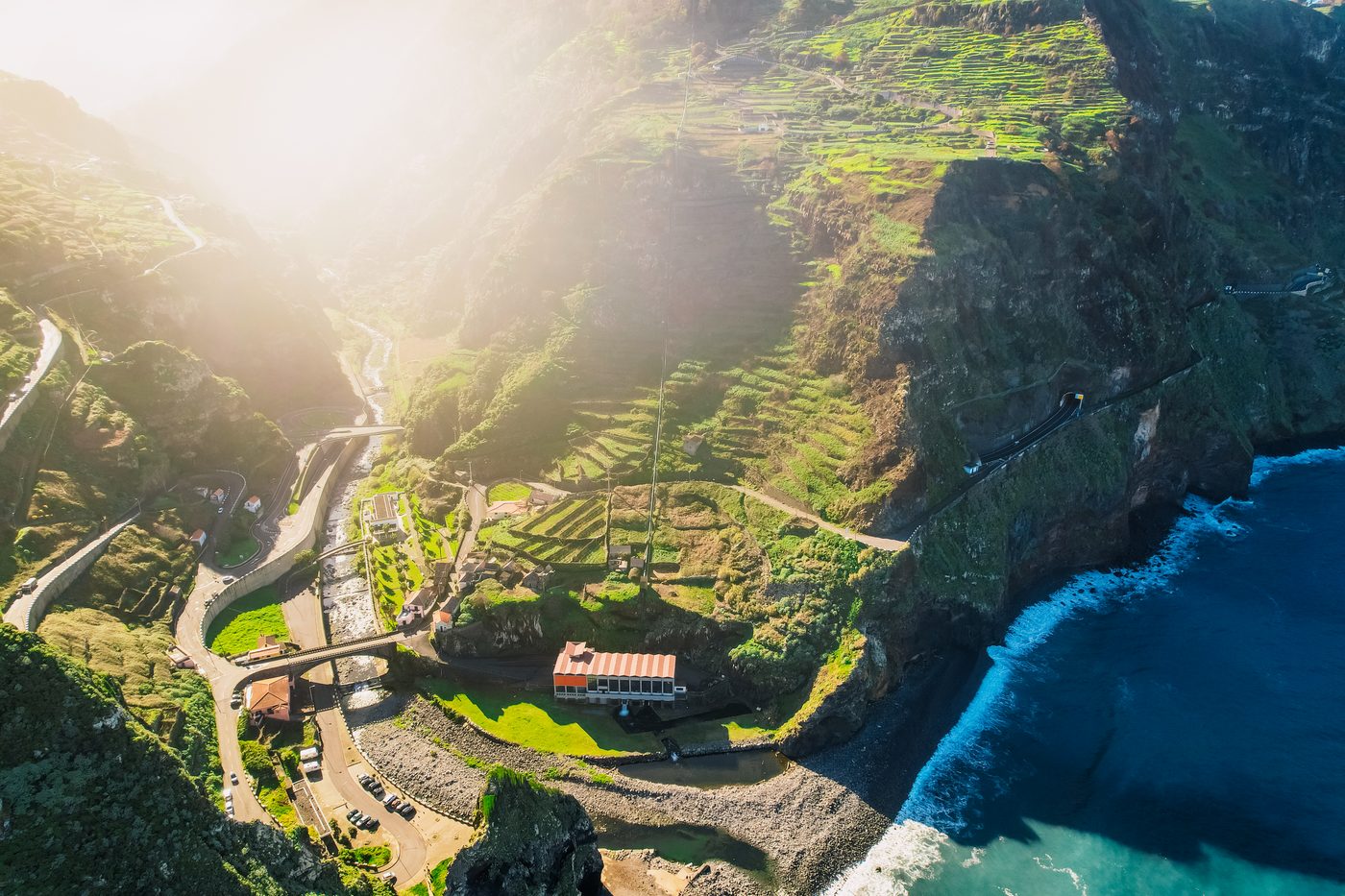 The Ribeira da Janela valley opening onto the sea, Madeira